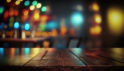 Blank wooden table isolated on colorful lighting background