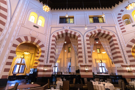 Tall Arches in Dining Room, Cataract Hotel, Aswan Egypt