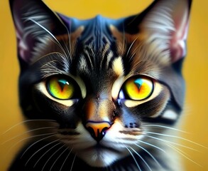 Sweet grey cat with yellow eyes, ai generated illustration
