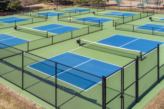 Aerial view of pickleball courts