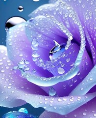 Light blue purple rose with water drops