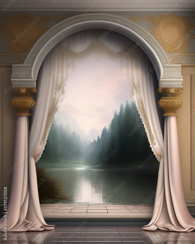 Wall mural generative ai: curtains luxury scene performance or background for web