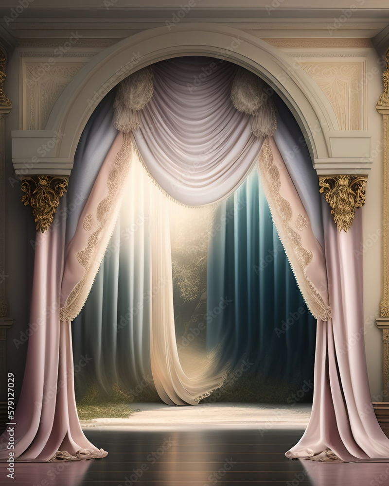 Wall mural generative ai: curtains luxury scene performance or background for web