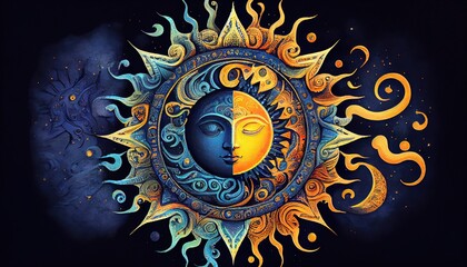 Hindu sun and moon Symbolism Handmade Art of_the Cosmic Universe generative ai