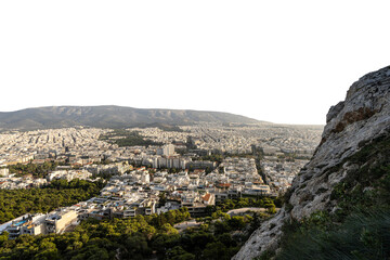 Fototapeta na wymiar aerial view of the city from Lycabettus hill with a transparent background