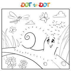 Connect The Dots and Draw Cute Cartoon snail. Educational Game for Kids. Vector Illustration. - 579127600