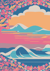 Fototapeta na wymiar Set of backgrounds for the text Spring Festival cherry blossom, frame of stylized flowers. Set of backgrounds for women's day March 8.