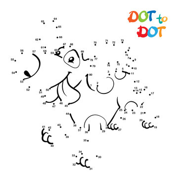 Connect The Dots and Draw Cute Cartoon dog. Educational Game for Kids. Vector Illustration.