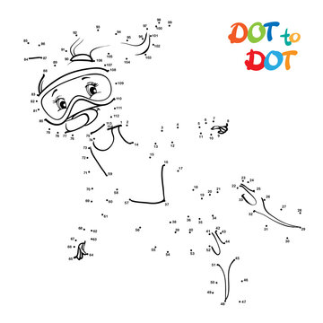Connect The Dots and Draw Cute Cartoon girl. Educational Game for Kids. Vector Illustration.