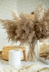  Breakfast in bed. A cup of tea and goodies on a tray