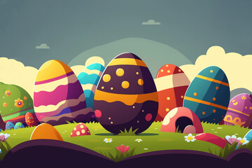Illustration of colourful easter eggs in the grass