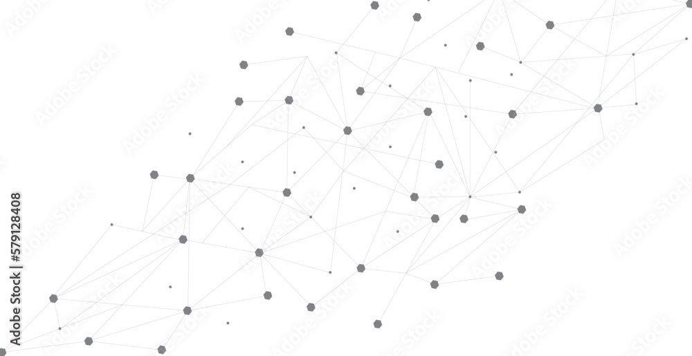 Wall mural grey network. abstract connection on white background. network technology background with dots and l