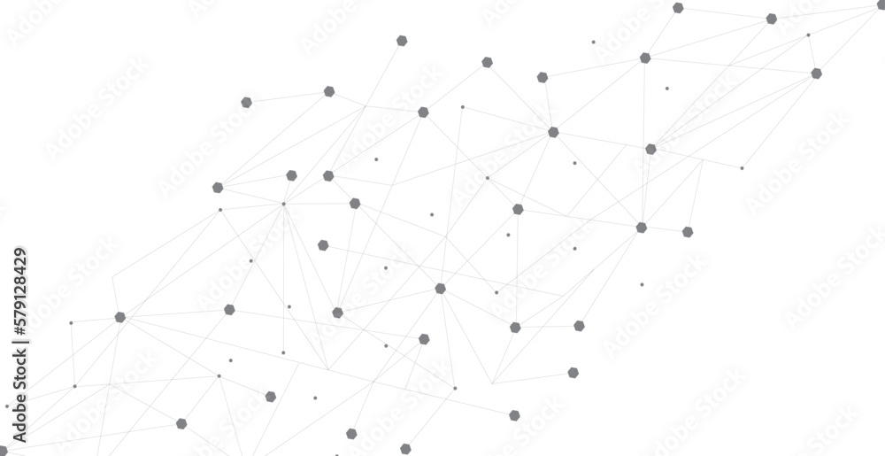 Wall mural grey network. abstract connection on white background. network technology background with dots and l