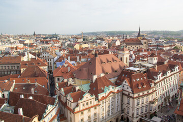 Fototapeta na wymiar Beautiful view of tiled roofs in Prague's historic district, Czech Republic