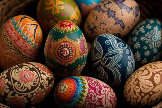 Colourful, Traditionally Dyed Easter Eggs, Easter Day, Generative Ai