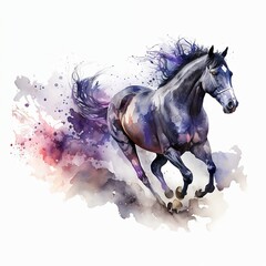 Beautiful Free Running Wild Horse Watercolour Painting