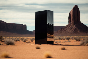 black monolith in the desert, created with generative ai