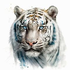 Stunning White Siberian Tiger Watercolour Portrait