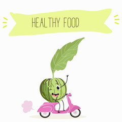 Illustration with funny characters tomatillo, tomato, physalis, uvilla, phisalis, uchuva, phisalys, 
ground cherry,   Funny and healthy food. Vitamins, cute face food, ingredients, vegetarian, vector 