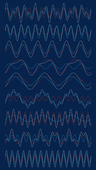 Resulting Complicated harmonic sine wave diagram - visualization of acoustic oscillation types - nature of sound - vector concept of waveform signal types
