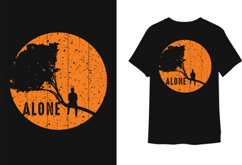 A man sitting alone. Alone t-shirt design. 