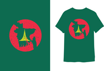 Bangladesh national memorial and the map with flag style t-shirt design.