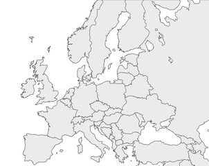 Europe detail flat map with coutries outlines. Europe continent. .Transparent background.