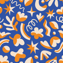 Vector seamless pattern with abstract flower elements . Trendy organic botanical shape background for social media, invitation, web.