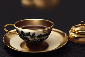 Fototapeta premium gold cups with a flower painted on the front. Generative ai