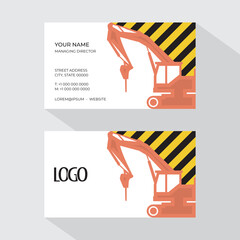 set of business cards with excavator and construction, vector business card