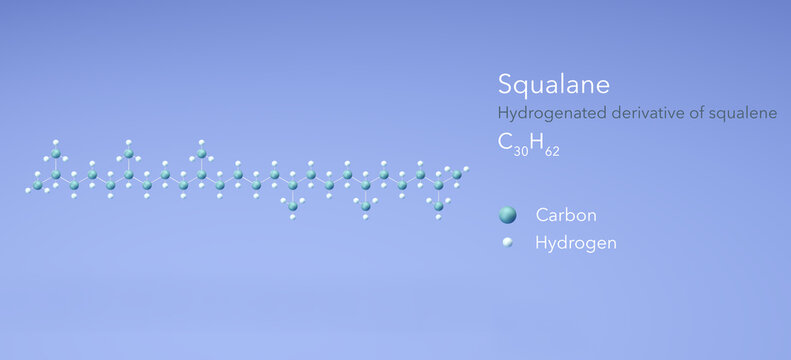 squalane molecule, molecular structures, derivative squalene, 3d model, Structural Chemical Formula and Atoms with Color Coding