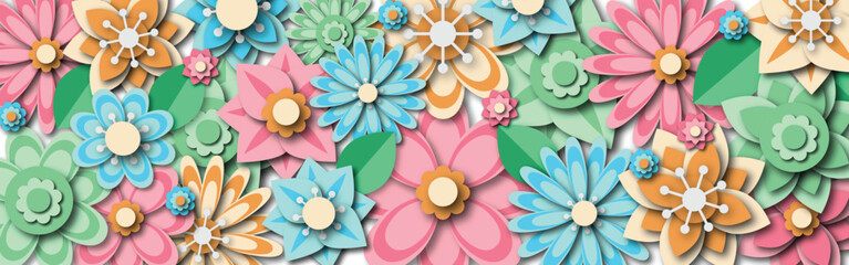 Spring floral 3D hero image background vector image. Colorful floral vector backdrop.
