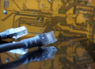 Gray ethernet patch cords. Communications or internet services concept background.     