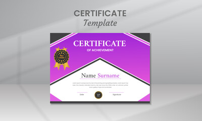 Modern Certificate of Achievement Appreciation Template Design With Luxury Badges and Clean Modern Pattern Background Ready Print