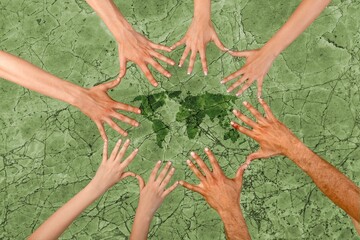 Environmental concept,  teamwork hands on nature green background