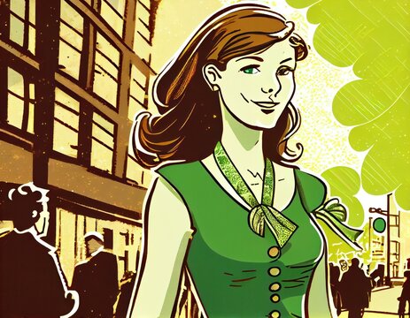 st patrick's day background illustration of a woman in green, generative ai