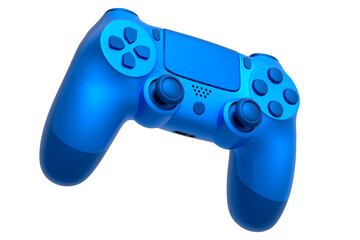 Realistic video game joystick with blue chrome texture isolated on white