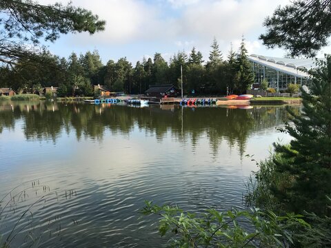 Boating lake and water sport center at Center Parcs in Whinfell forest