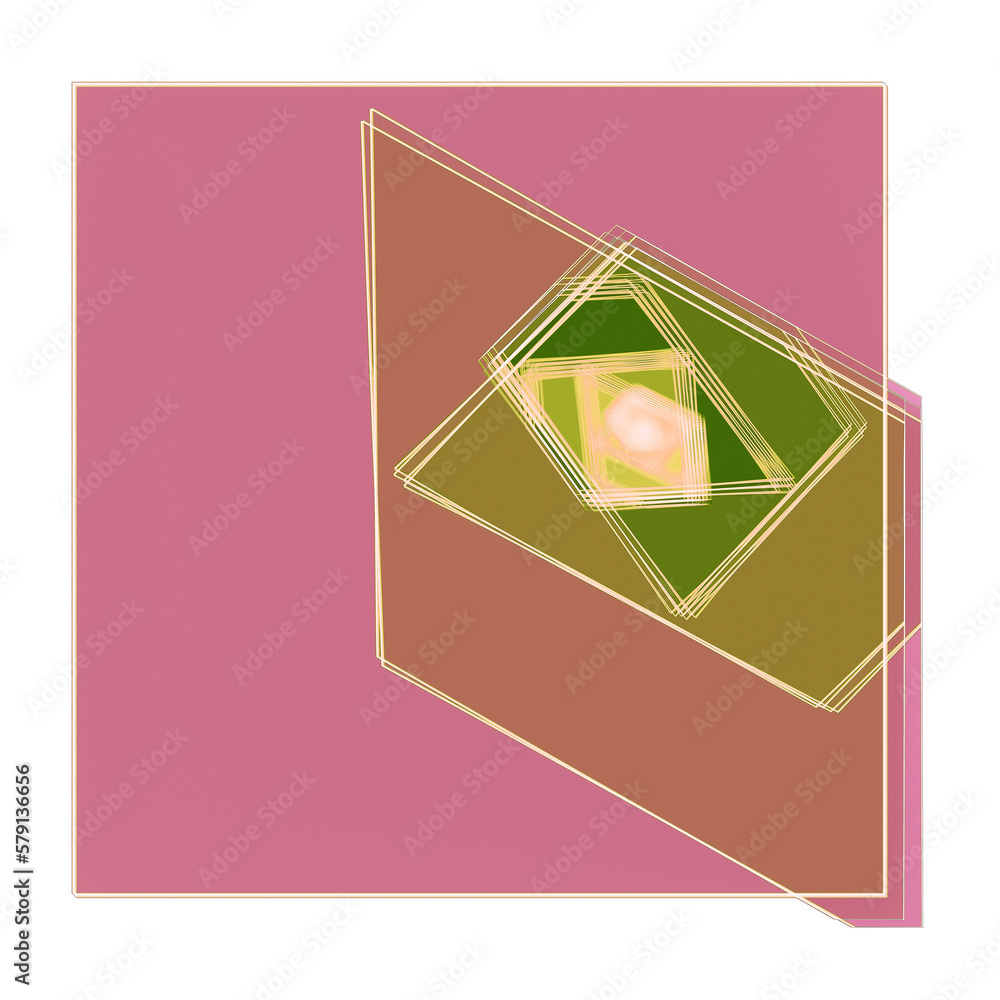 Poster pink and green geometric shapes create a pattern on a white background. abstract fractal background.