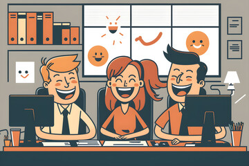 Happy people working in an office, vector, illustration, businesses