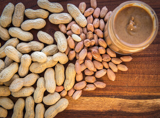 Raw and shelled peanuts and peanut butter.