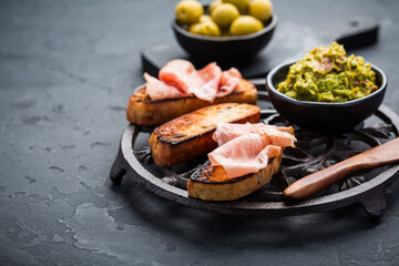 Fried bread - savory French toast with avocado spread and Serrano ham