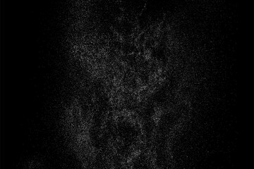 Distressed white grainy texture. Dust overlay textured. Grain noise particles. Rusted black background. Vector illustration. EPS 10.  