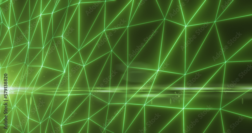 Poster abstract green lines and triangles glowing high tech digital energy abstract background