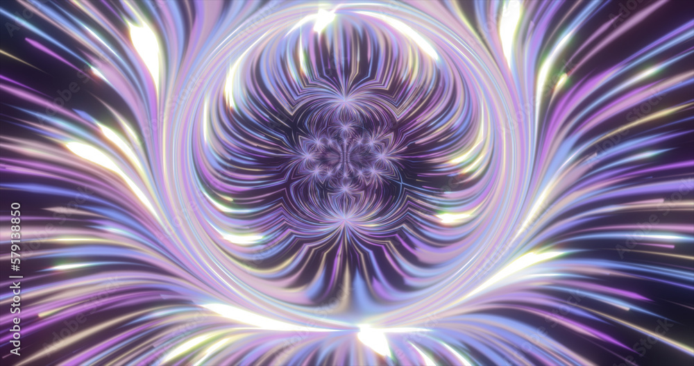 Poster abstract bright glowing neon energy magical multicolored lines and stripes distorted in fractals and