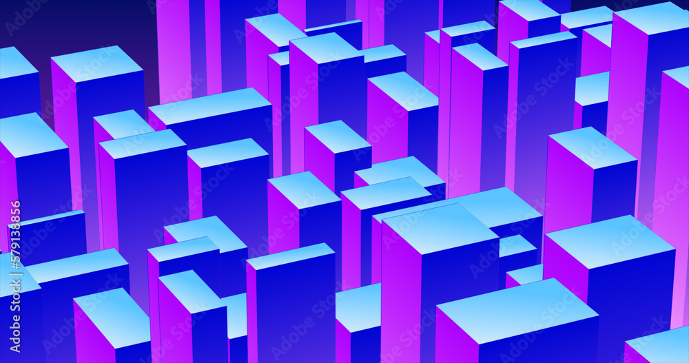 Poster abstract 3d cubes rectangles blue gradient in the form of a big city with skyscrapers abstract backg