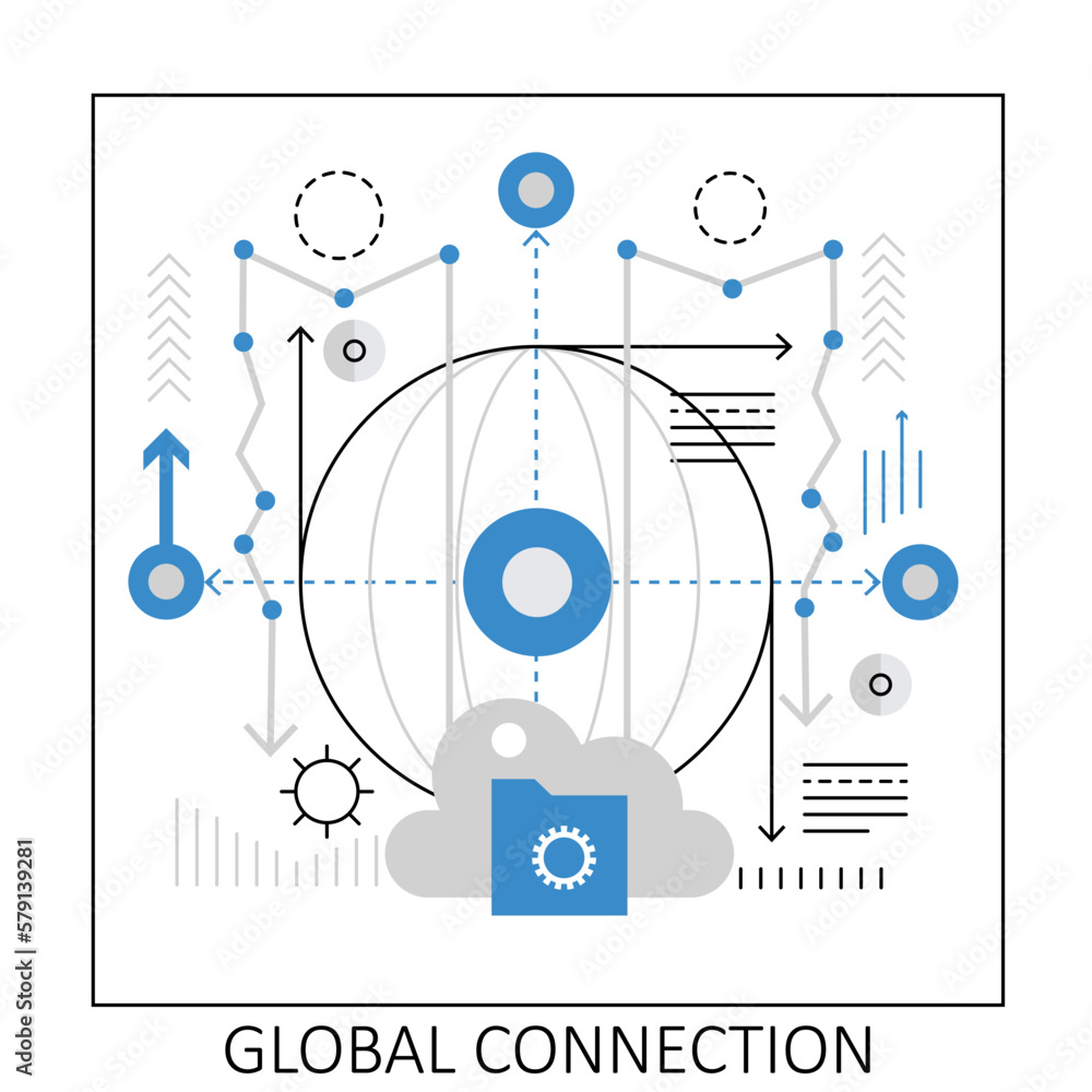Poster global network connection. cloud computing information sharing vector illustration