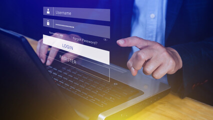 cyber security and Security password login online concept Hands typing and entering username and...