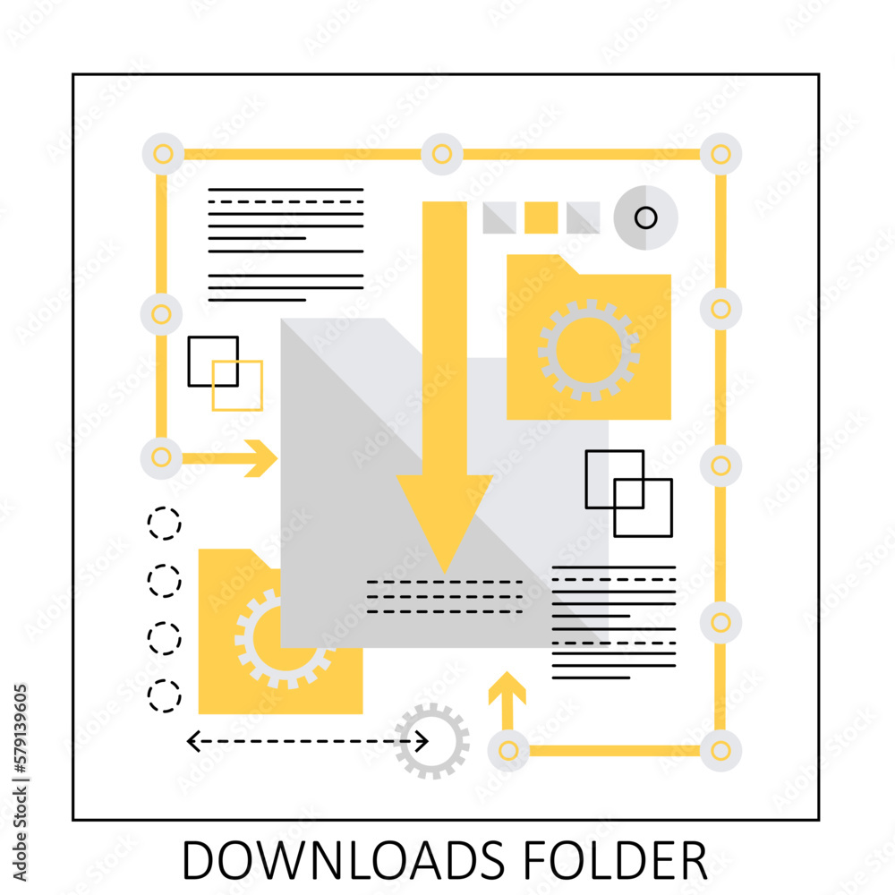 Poster downloads data folder. information backup, files synchronization vector illustration