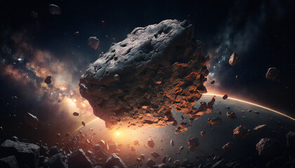 Fototapeta na wymiar Giant asteroid flies through space - Generative AI